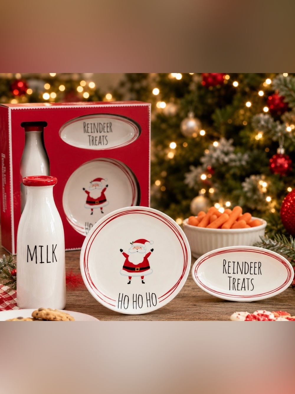 Holiday Time Santa Kit 3 Piece Milk Cookies Reindeer Treats Christmas Set